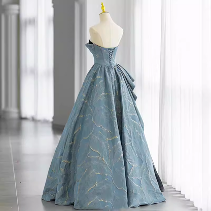 Ball Gown Strapless Blue Long Prom Dress B188