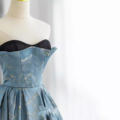 Ball Gown Strapless Blue Long Prom Dress B188
