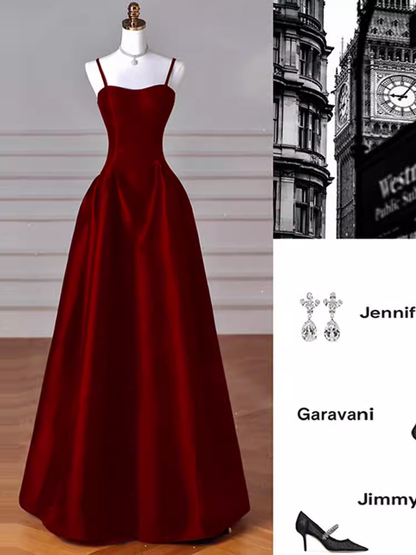 Gorgeous A line Straps Satin Burgundy Prom Dress P1878