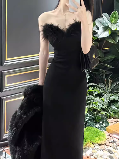 Mermaid Sweetheart Long Black Velvet Prom Dresses P1919