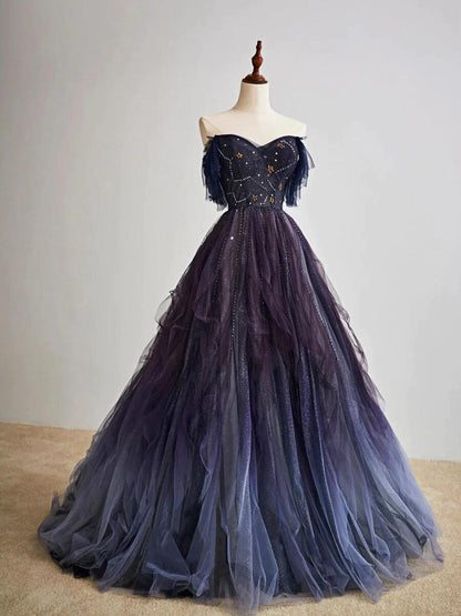 Elegant Ball Gown Off The Shoulder Long Tulle Prom Dress B493