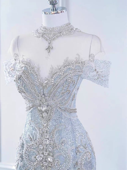 Vintage Mermaid Sequin Long Wedding Dresses P1071