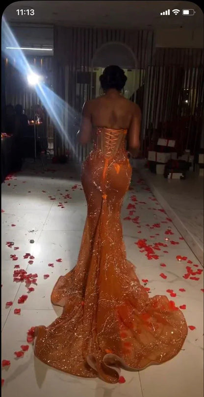 Charming Glittering Sequin Beaded Strapless Mermaid Floor-length Prom Dress Party Dress Evening Dress TP4515