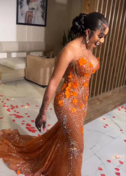 Charming Glittering Sequin Beaded Strapless Mermaid Floor-length Prom Dress Party Dress Evening Dress TP4515