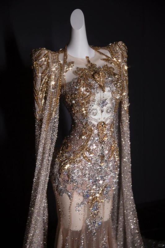 Glitter Tulle Sequin Beaded Mermaid Long Evening Dress Prom Gown