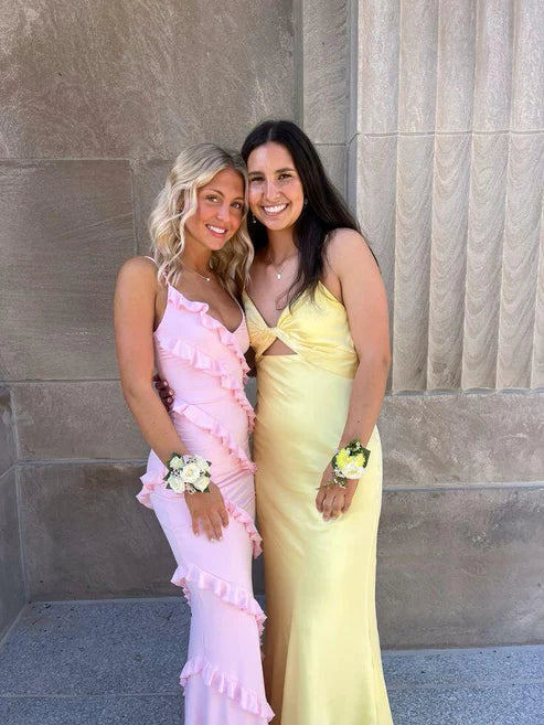omberprom Pink V Neck Straps Sheath Long Prom Dress Birthday Outfits Party Dress Wholesale