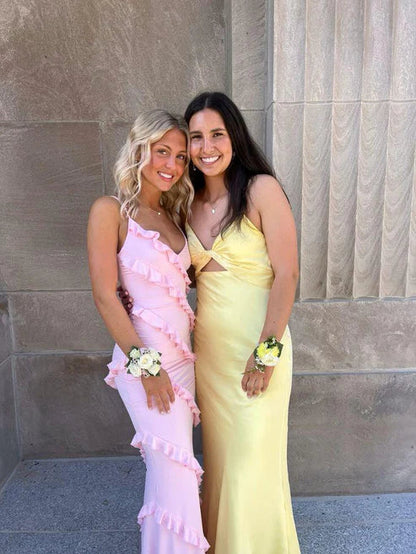 omberprom Pink V Neck Straps Sheath Long Prom Dress Birthday Outfits Party Dress Wholesale
