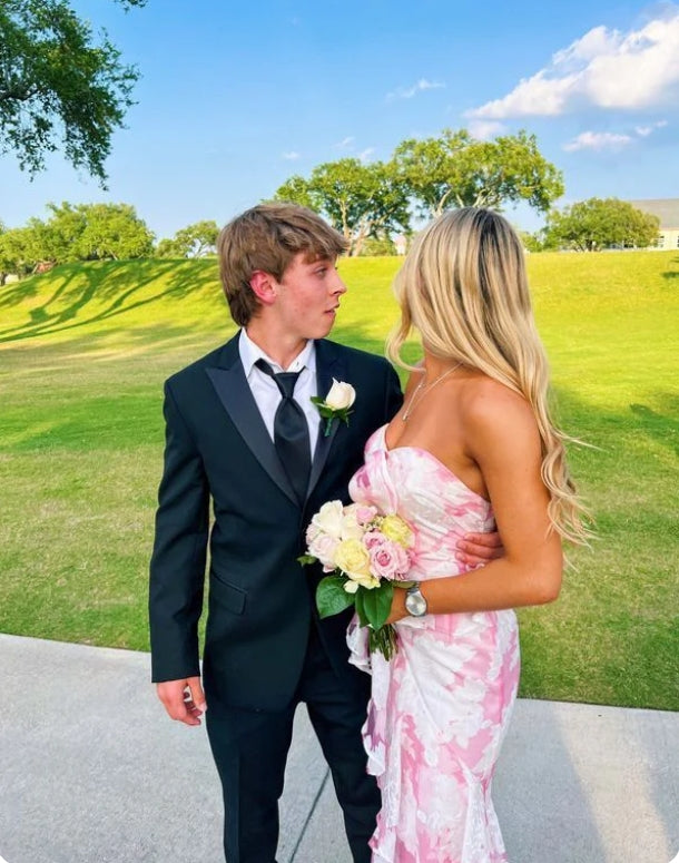 omberprom Elegant Dresses Evening Wear Strapless Pink Mermaid Floral Printed Prom Dress Sweet Party Dress Prom Dresses Stores