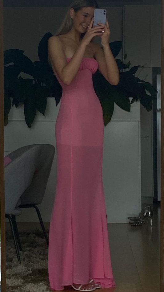 Elegant Pink Chiffon Sheath Long Prom Dress Evening Gown cc2114