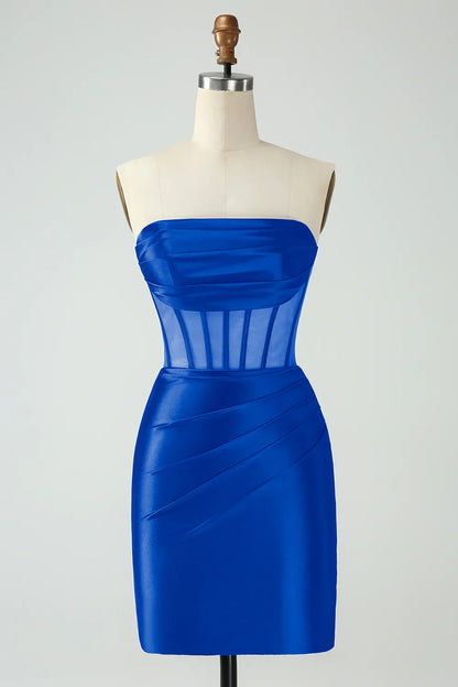 omberprom Short Homecoming Dress Dark Green Bodycon Strapless Corset Fashionable and Beautiful