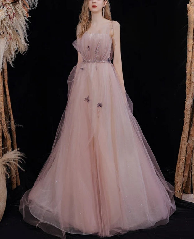 omberprom Tulle with Beadings Spaghetti Strap Long Formal Dress Junior Prom Dress Charming Wholesale