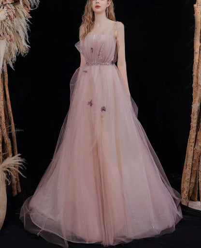 omberprom Tulle with Beadings Spaghetti Strap Long Formal Dress Junior Prom Dress Charming Wholesale