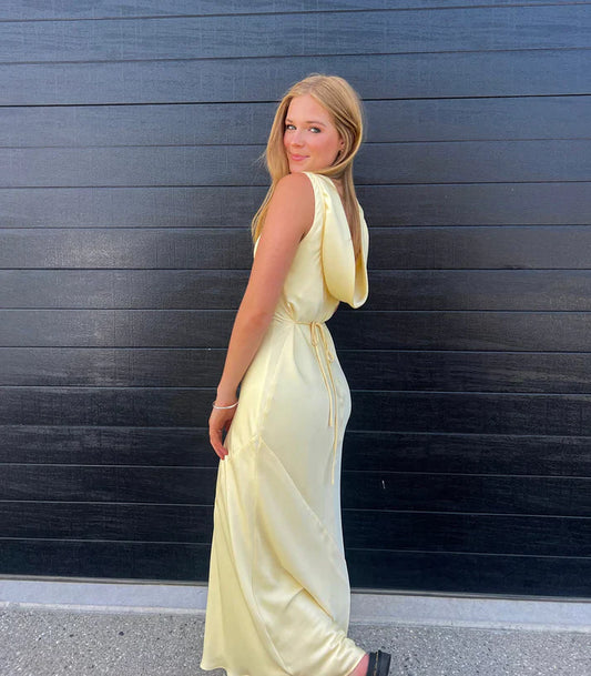 Light Yellow Sleeveless Satin Elegant Long Party Dress Formal Dress Wholesale