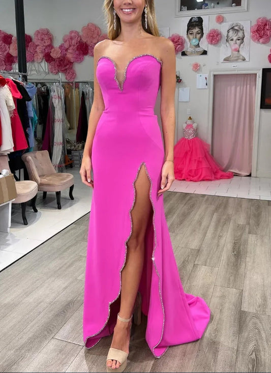 omberprom Sweetheart Beaded Long Prom Dress with Slit Off Shoulder Charming Evening Party Dress Wholesale