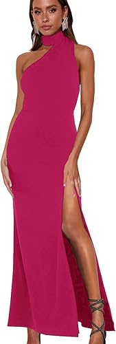 Women's Halter Neck One Shoulder Wedding Guest Dress Summer Slit Asymmetrical Cutout Cocktail Party Maxi Dresses Wholesale