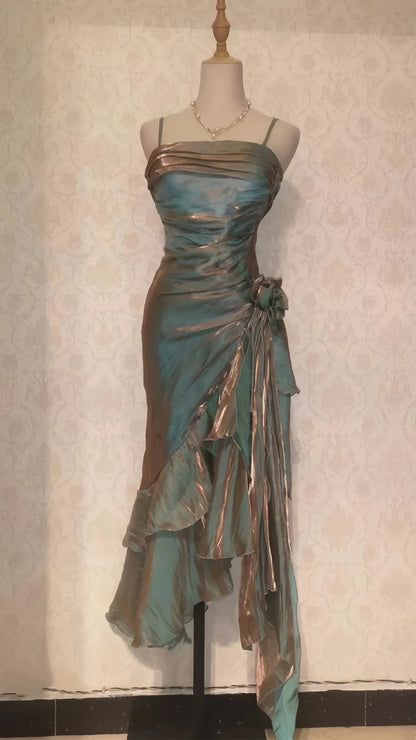 Retro Bodycon Spaghetti Straps Satin Long Party Dress Prom Dresses,AST2132