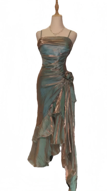 Retro Bodycon Spaghetti Straps Satin Long Party Dress Prom Dresses,AST2132