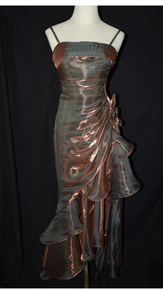 Retro Bodycon Spaghetti Straps Satin Long Party Dress Prom Dresses,AST2132