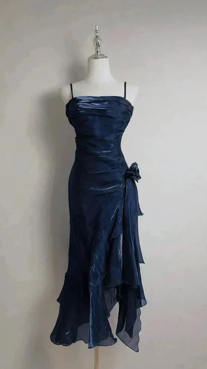 Retro Bodycon Spaghetti Straps Satin Long Party Dress Prom Dresses,AST2132