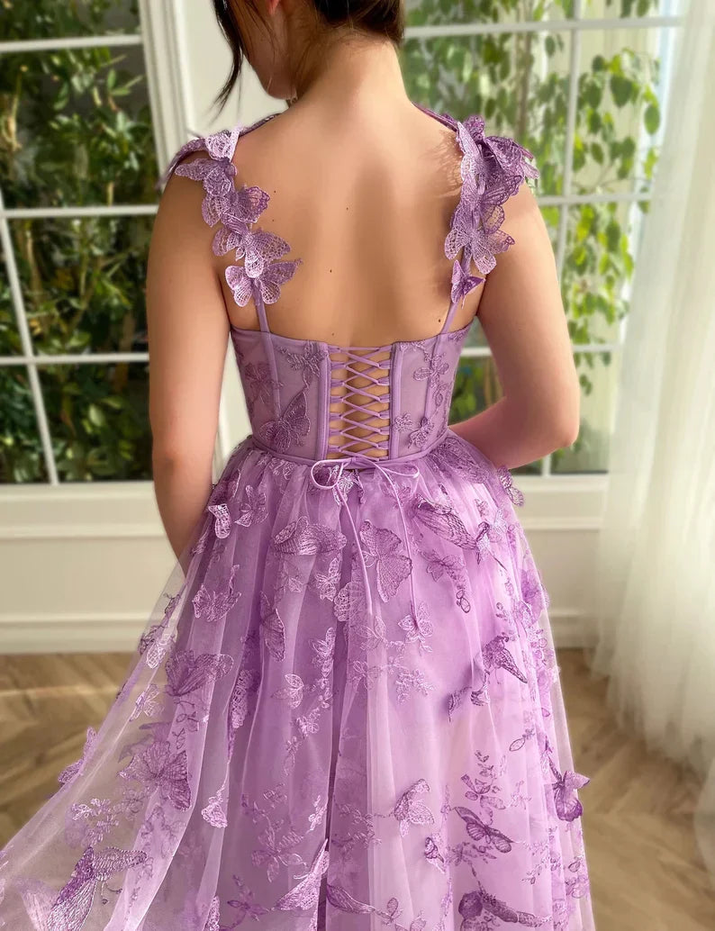 Butterfly Purple Prom Gown Elegant Long Prom Dresses