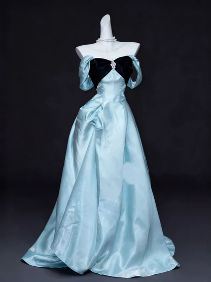 Cute Blue Satin Pleated Ball Gown 16th Birthday Party Dress