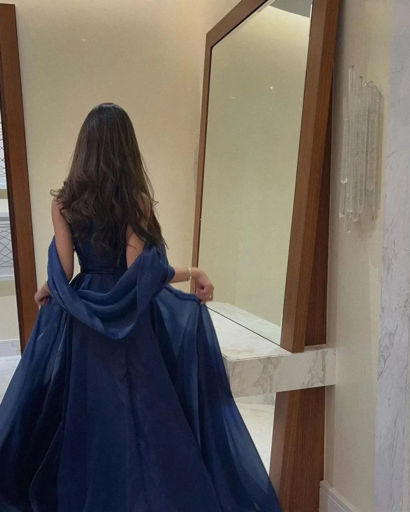 A line Strapless Royal Blue Long Prom Dress With Straps P1516