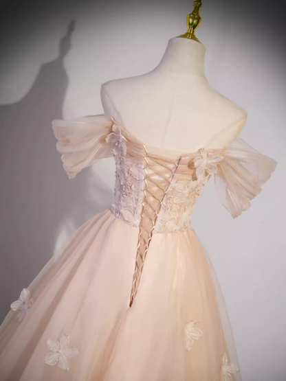 Vintage Ball Gown Off The Shoulder Tulle Long Prom Dress Formal Dresses PD0048