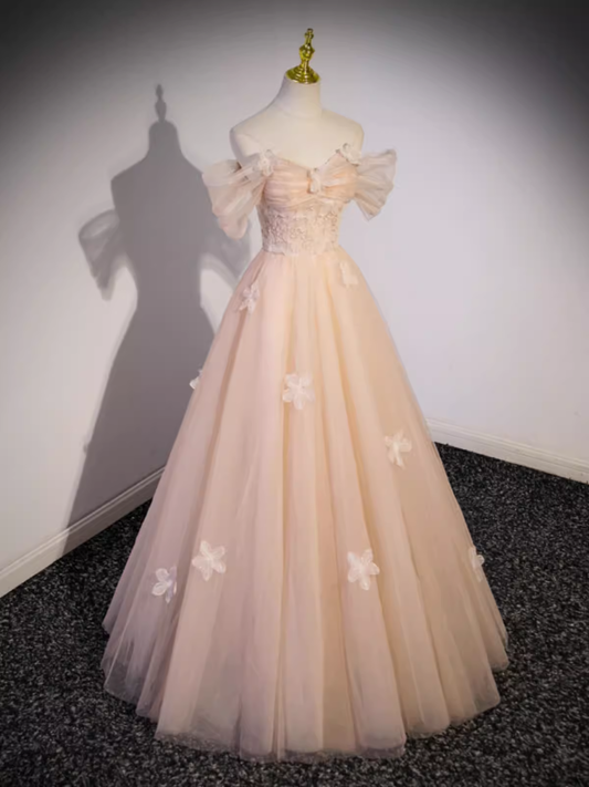 Vintage Ball Gown Off The Shoulder Tulle Long Prom Dress Formal Dresses PD0048