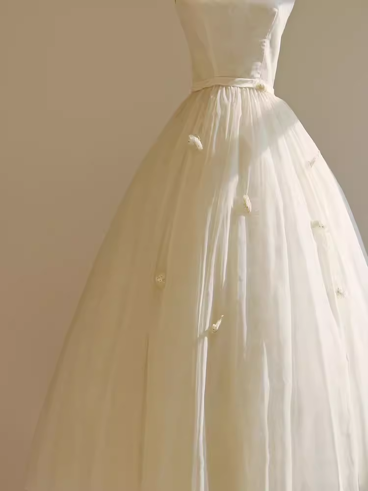 Vintage Ball Gown Bateau White Tea Length Wedding Dresses Brides Dress