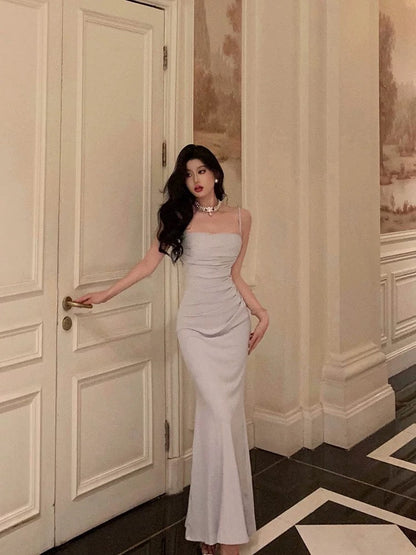 Sexy Sheath Spaghetti Straps Long Prom Dresses Birthday Outfits Evening Gown