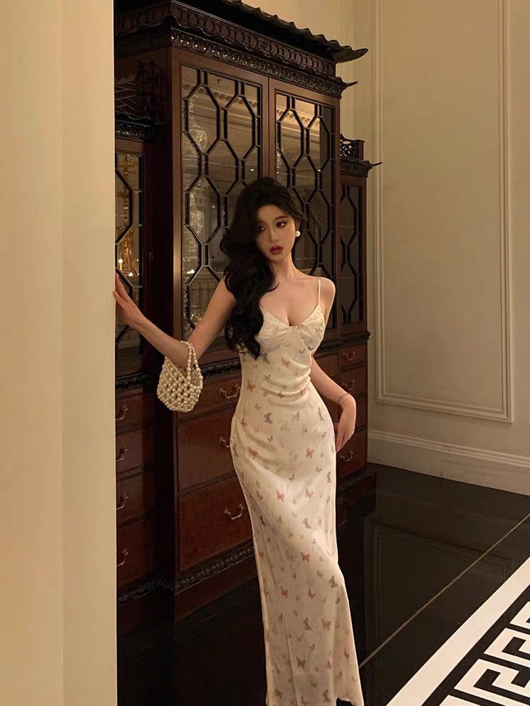 Classy Sheath Spaghetti Straps Floral Long Prom Dresses Birthday Outfits Evening Gown