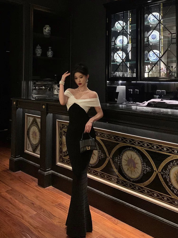 Classy Sheath Off The Shoulder Black Prom Dresses Birthday Outfits Evening Gown