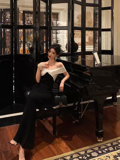 Classy Sheath Off The Shoulder Black Prom Dresses Birthday Outfits Evening Gown