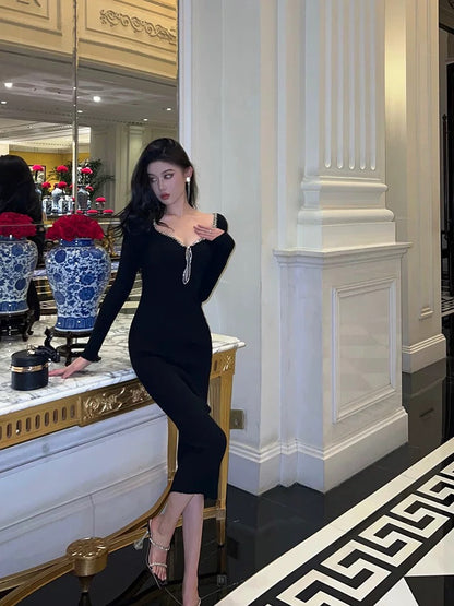 Classy Sheath Black Prom Dresses Birthday Outfits Evening Gown