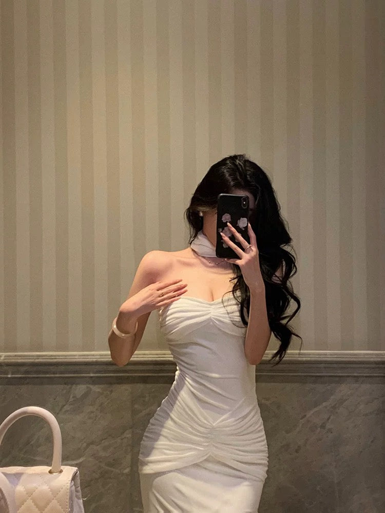 Classy Sheath Strapless Neckline White Prom Dresses Birthday Outfits Evening Gown