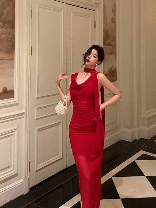 Classy Sheath Spaghetti Straps Red Prom Dresses Birthday Outfits Evening Gown