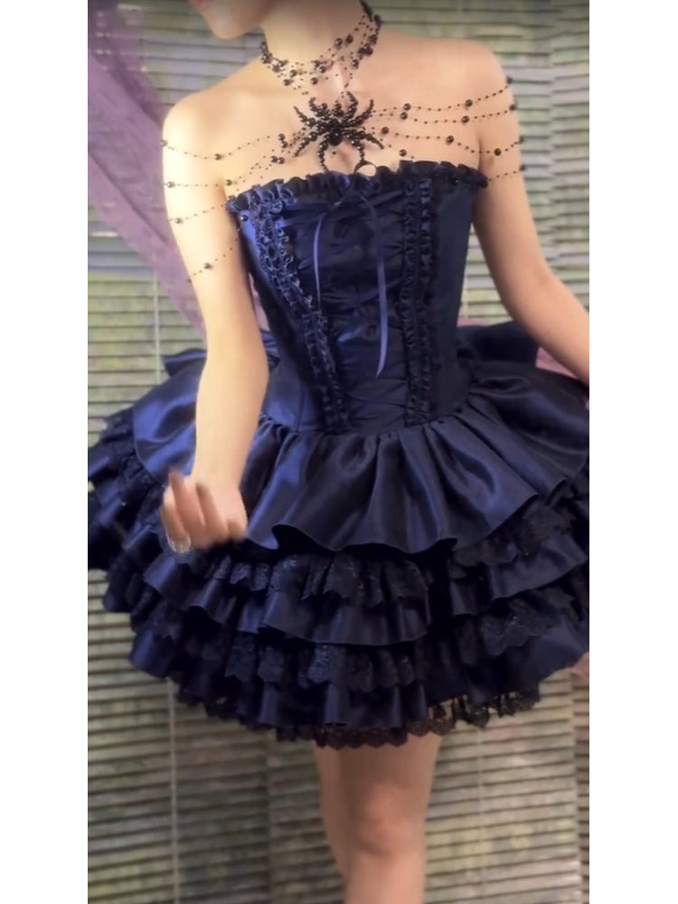 Chic Ball Gown Strapless Blue Homecoming Dresses Lolita Dress Birthday Dress Birthday Outfits
