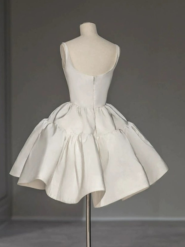 Chic Ball Gown Straps White Satin Homecoming Dresses Birthday Dress Birthday Outfits