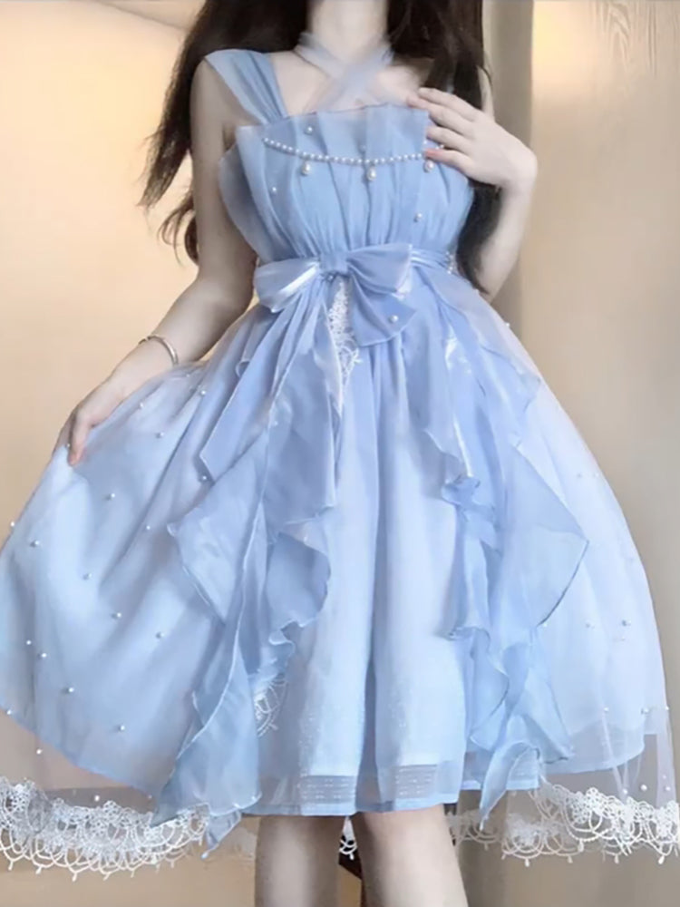French Ball Gown Square Neckline Short Blue Lolita Dresses Party Dress Birthday Outfits