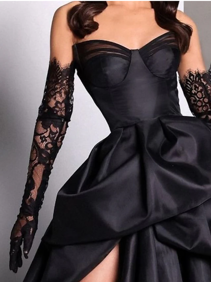 Sexy Ball Gown Strapless Burgundy Long Slit Party Dress Prom Dresses