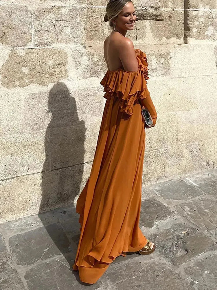 Classic Chiffon Evening Dresses Ruffles A Line Long Prom Gowns