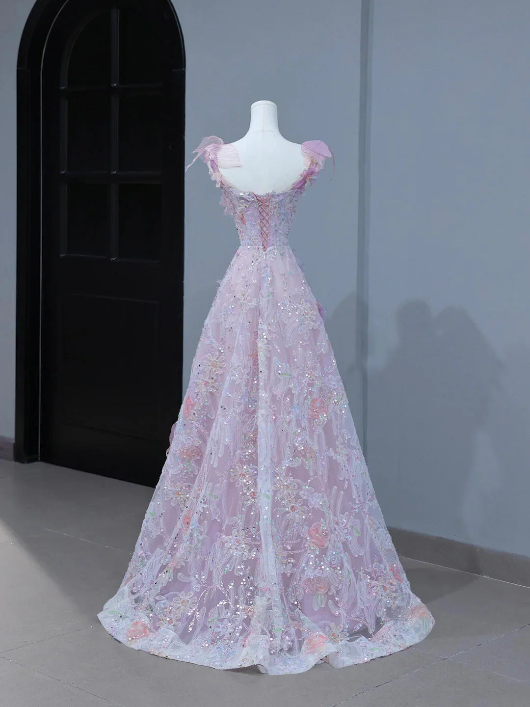 A-Line Purple Pink Tulle Flowers Long Prom Dress, Beautiful Evening Party Dress         S7190