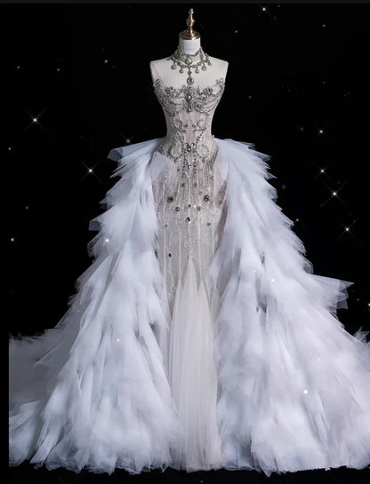 Vintage Sparkling Beaded Mermaid Design Strapless Princess Wedding Dress TP4101