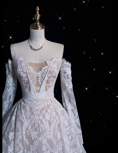 Timeless Ball Gown Off The Shoulder White Lace Long Wedding Dresses Bridal Dress