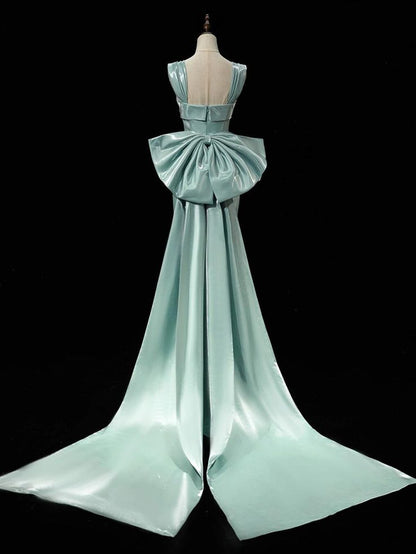 Simple Satin Long Prom Dress Long Formal Dress With Bow Evening Gowns