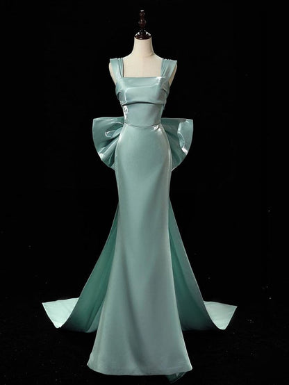 Simple Satin Long Prom Dress Long Formal Dress With Bow Evening Gowns