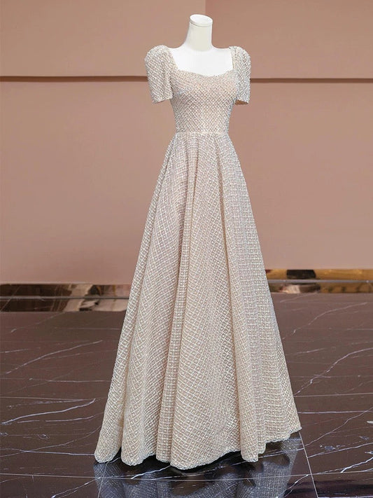 Unique Ball Gown Strapless Short Sleeves Long Wedding Dresses
