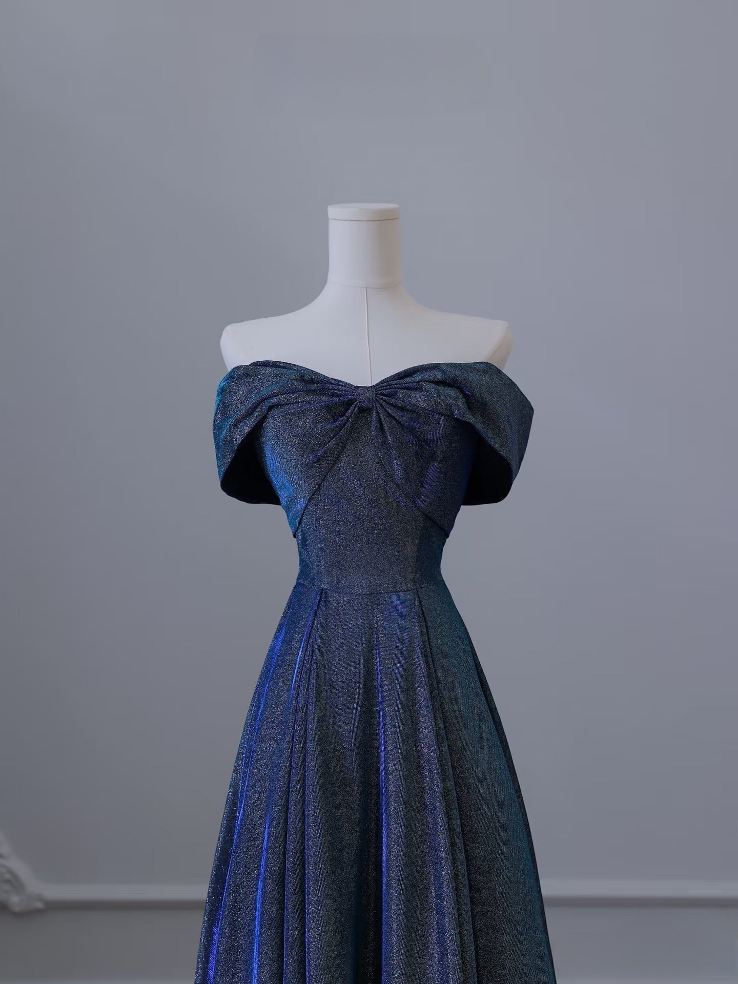 Pretty A Line Off The Shoulder Blue Sequin Long Prom Dresses Evening Gowns