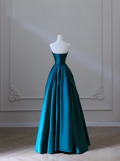 Pretty Ball Gown Sweetheart Satin Ruffles Long Prom Dresses Party Dress