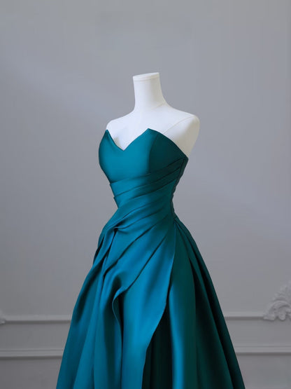 Pretty Ball Gown Sweetheart Satin Ruffles Long Prom Dresses Party Dress